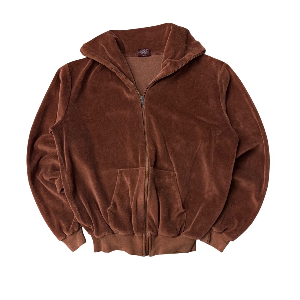 Vintage Macys Mens Store Brown Velour Full Zip Track Jacket Retro Bomber M